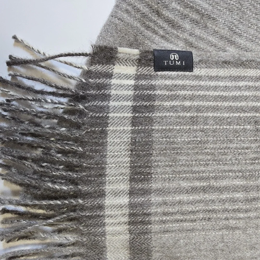 Tumi Baby Alpaca Scarf Gray Stripe Fringe 66